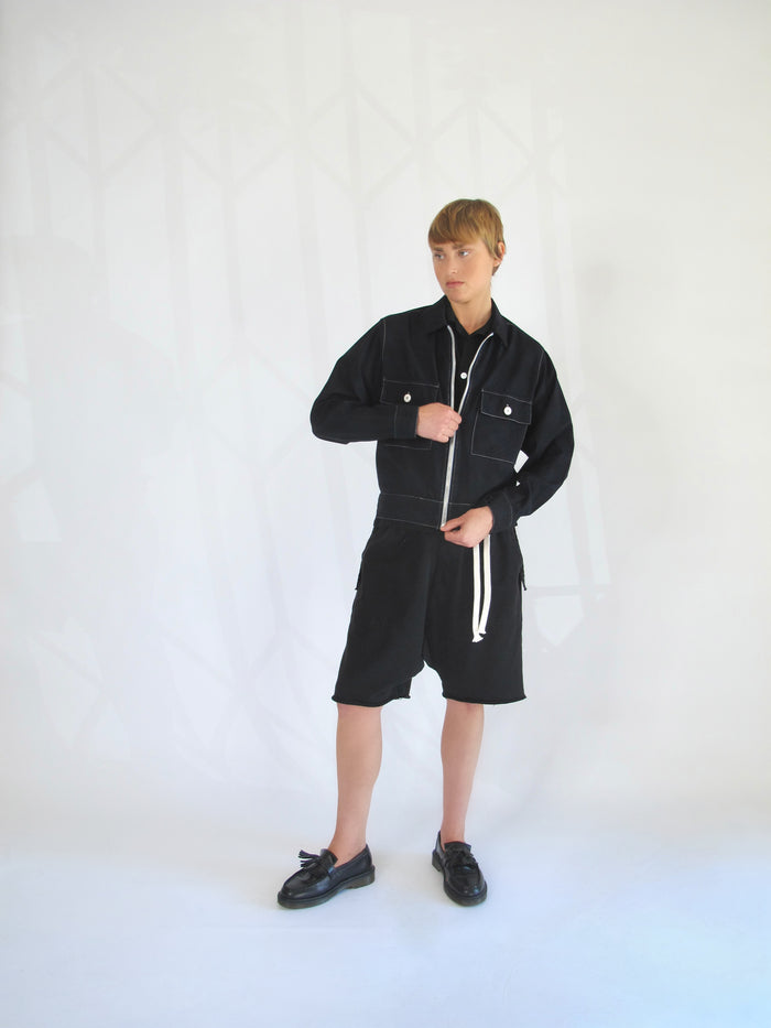 Vault Jacket in Black with Contrast Stitching